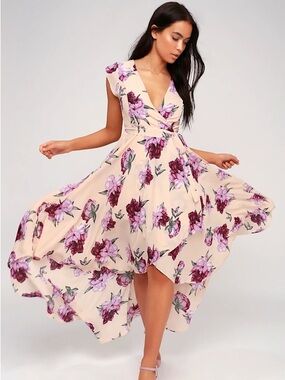 Lulus French Countryside Blush Floral Print High-Low Dress